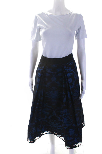 Milly Womens Back Zip Sheer Overlay A Line Skirt Blue Black Size 4