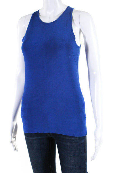 Ecru Womens Tight-Knit Sleeveless Back Zip Crewneck Tank Top Blue Size XS