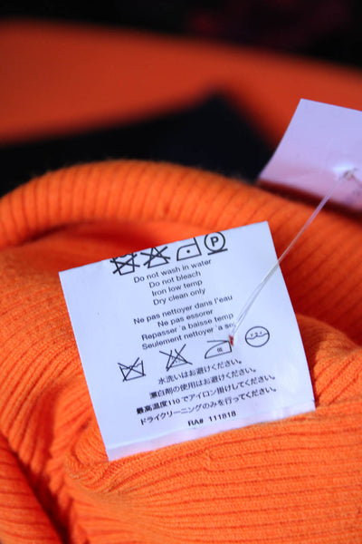 Michael Kors Womens Half Zip Ribbed Knit Sweatshirt Orange Black Size Small