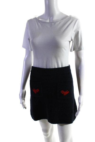 Ganni Womens Waterly Jacquard Knit Double Heart Skirt Navy Blue Size Small