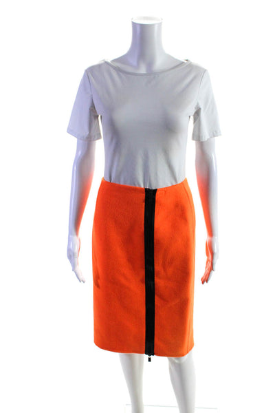 Michael Kors Womens Front Zip Knee Length Pencil Skirt Orange Black Wool Size 4