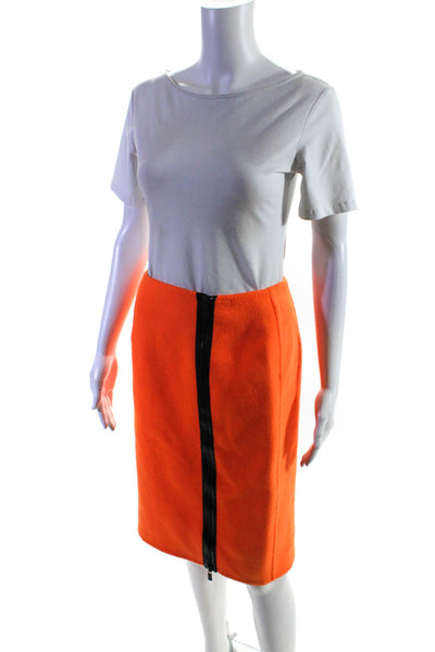 Michael Kors Womens Front Zip Knee Length Pencil Skirt Orange Black Wool Size 4