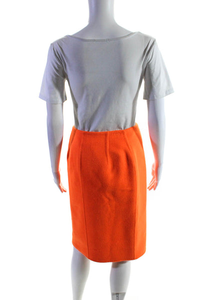 Michael Kors Womens Front Zip Knee Length Pencil Skirt Orange Black Wool Size 4