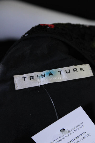 Trina Turk Womens 3/4 Sleeve Crew Neck Floral Lace Sheath Dress Black Red Size 2