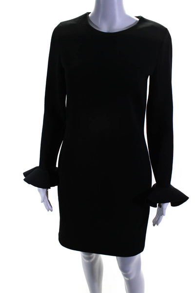 Jeanne Lanvin Womens Long Bell Sleeve Ponte Crew Neck Sheath Dress Black IT 42