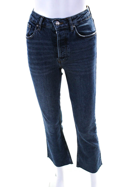 Anine Bing Women's High Rise Button Fly Raw Hem Straight Leg Jeans Blue Size 24