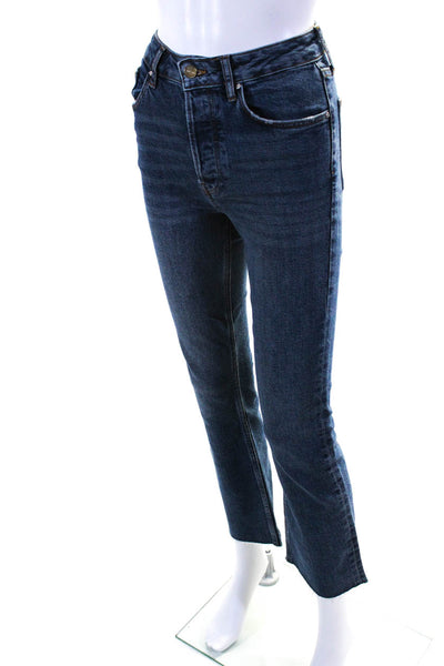 Anine Bing Women's High Rise Button Fly Raw Hem Straight Leg Jeans Blue Size 24