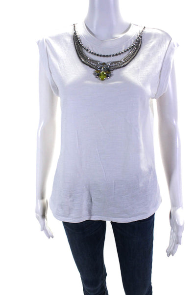 Cinq A Sept Women's Cotton Rhinestone Embellished T-shirt White Size XS
