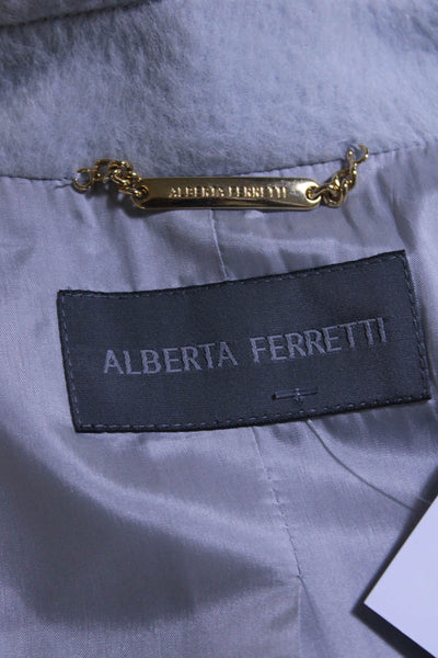 Alberta Ferretti Womens Long Double Breasted Peacoat Light Blue Alpaca Size 4