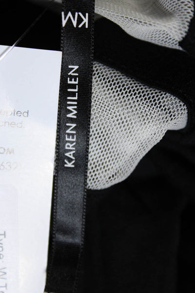Karen Millen Womens Jersey Knit Mesh Cut Out Boat Neck Blouse Top Black Size 6