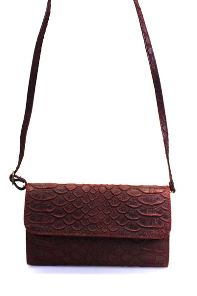 Lavorazione Womens Embossed Leather Faux Snakeskin Crossbody Handbag Red