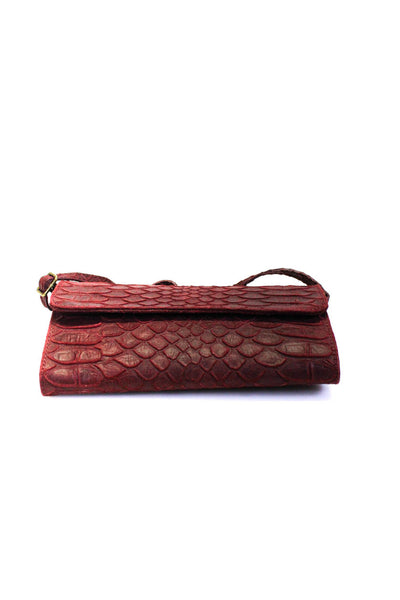 Lavorazione Womens Embossed Leather Faux Snakeskin Crossbody Handbag Red