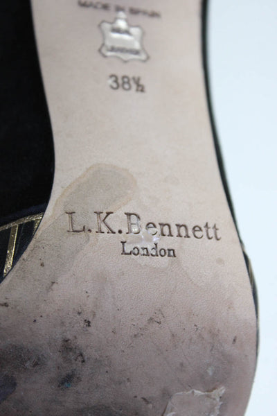 L.K. Bennett Womens Metallic Trim Velvet Ankle Strap Pumps Black Size 38.5 8.5
