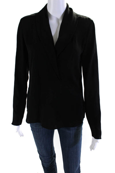 Theory Women's V-Neck Long Sleeves Silk Blouse Black Size P