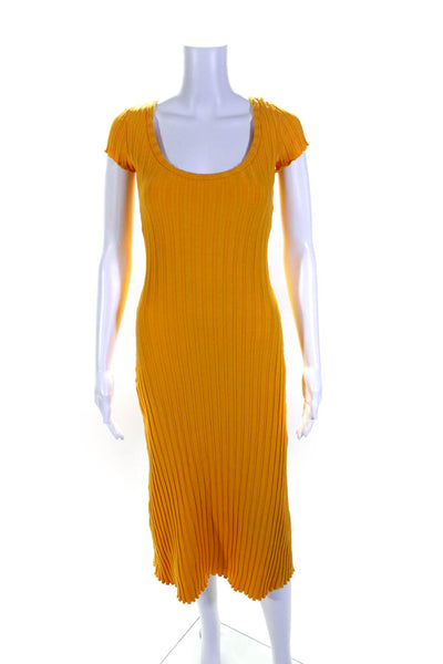 Simon Miller Womens Ribbed Short Sleeves Sweater Dress Yellow Size Extra Small