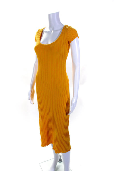 Simon Miller Womens Ribbed Short Sleeves Sweater Dress Yellow Size Extra Small