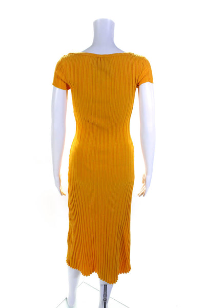 Simon Miller Womens Ribbed Short Sleeves Sweater Dress Yellow Size Extra Small