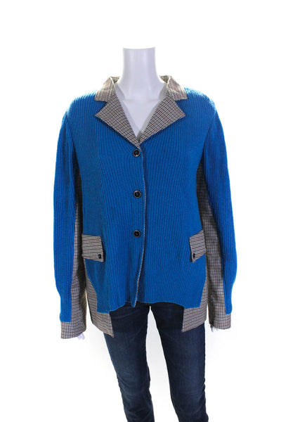 Tricot Chic Women's Collar Long Sleeves Color Block Cardigan Sweater Blue Size 6