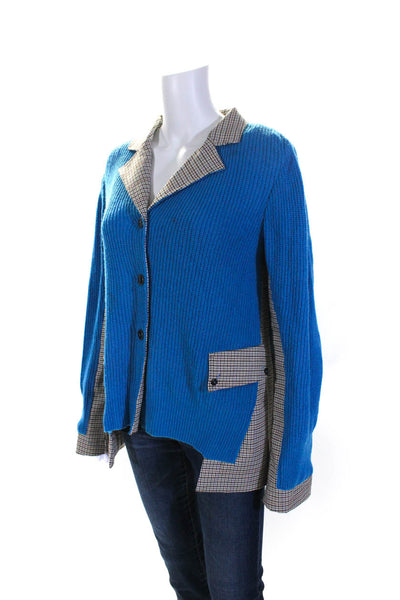 Tricot Chic Women's Collar Long Sleeves Color Block Cardigan Sweater Blue Size 6
