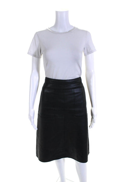 BCBGMAXAZRIA Women's Hook Closure A-Line Faux Leather Midi Skirt Black Size 8