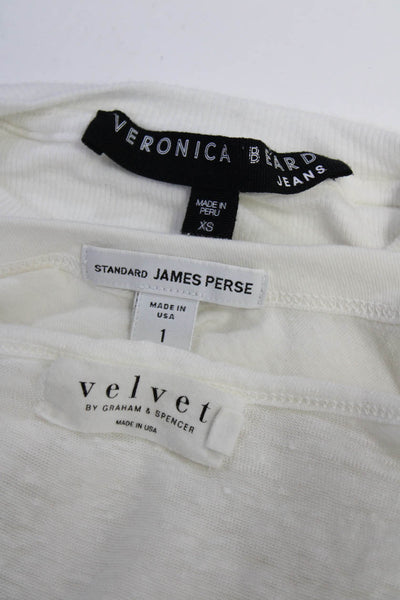 Velvet Women's Round Neck Long Sleeves Pocket Basic T-Shirt White Size S Lot 3