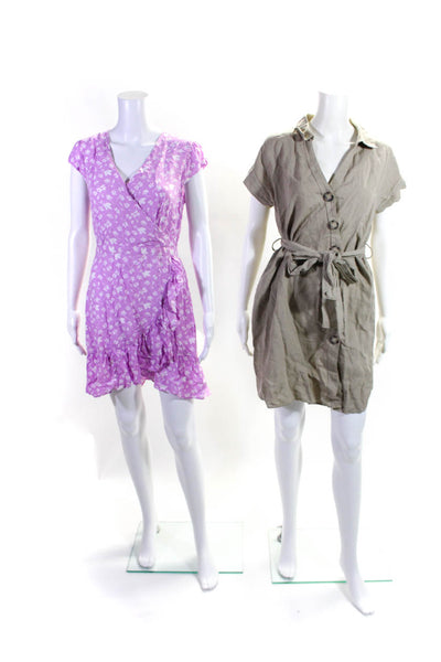 J Crew Zara Womens Cap Sleeve Floral Print Ruffle Wrap Dress Pink Size 8 M Lot 2