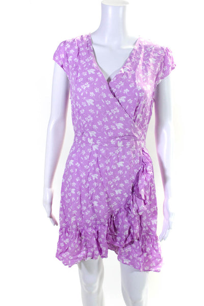 J Crew Zara Womens Cap Sleeve Floral Print Ruffle Wrap Dress Pink Size 8 M Lot 2