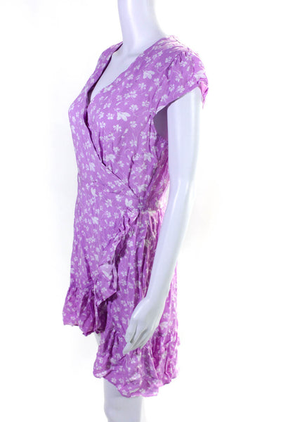 J Crew Zara Womens Cap Sleeve Floral Print Ruffle Wrap Dress Pink Size 8 M Lot 2