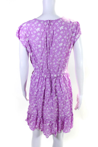 J Crew Zara Womens Cap Sleeve Floral Print Ruffle Wrap Dress Pink Size 8 M Lot 2