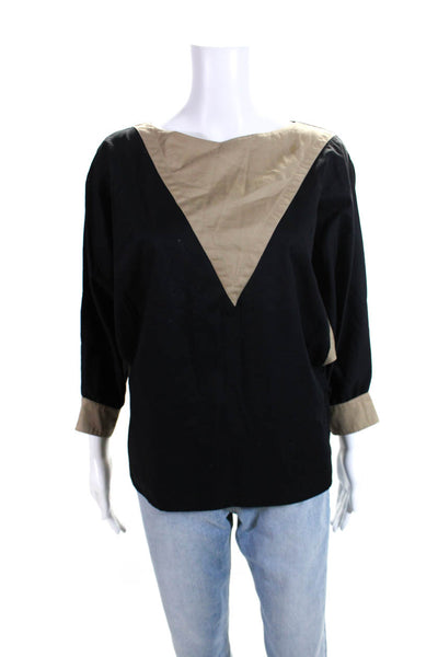 Pauline Paris Womens Cotton Two-Toned Long Sleeve Blouse Top Black Size 38