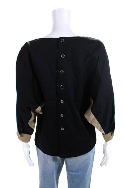 Pauline Paris Womens Cotton Two-Toned Long Sleeve Blouse Top Black Size 38