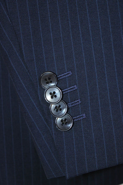 Luigi Bianchi Mantova Mens Wool Pin Striped Notched Collar Blazer Navy Size 54R