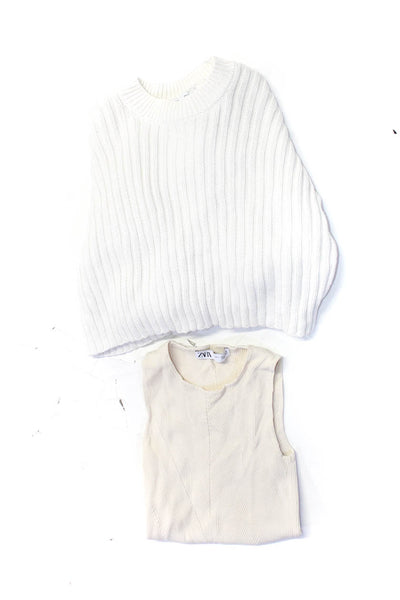 Zara Womens Long Sleeves Shell Sweaters White Size Small Lot 2