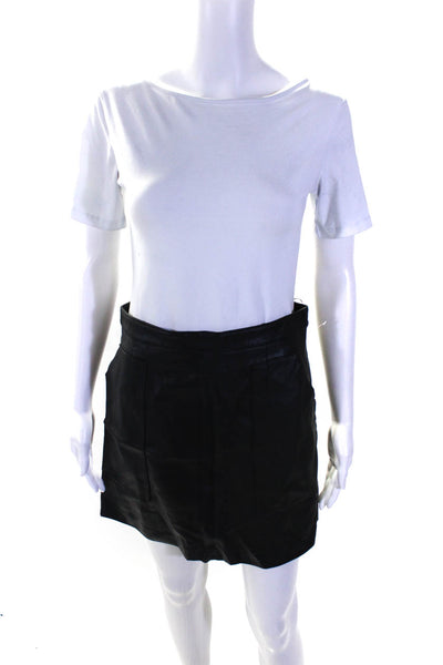 1 State Womens Unlined Leather Two Pocket Zip Up Mini Skirt Black Size 4