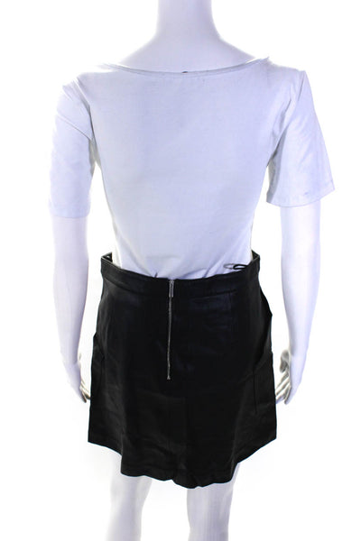 1 State Womens Unlined Leather Two Pocket Zip Up Mini Skirt Black Size 4