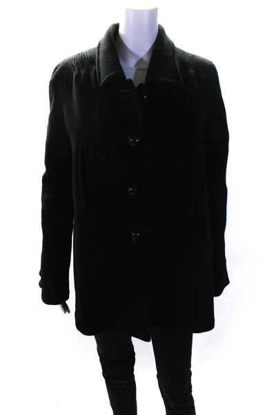 Rochas Womens Wool Collared Long Sleeve Button Up Mid-Length Coat Black Size 38