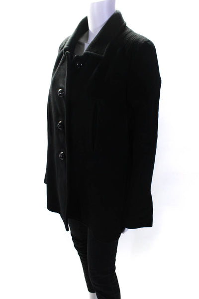 Rochas Womens Wool Collared Long Sleeve Button Up Mid-Length Coat Black Size 38