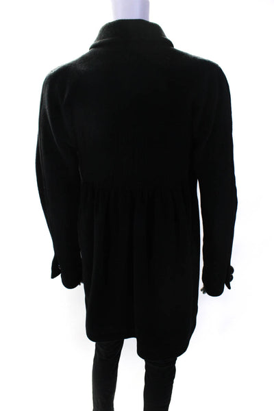 Rochas Womens Wool Collared Long Sleeve Button Up Mid-Length Coat Black Size 38