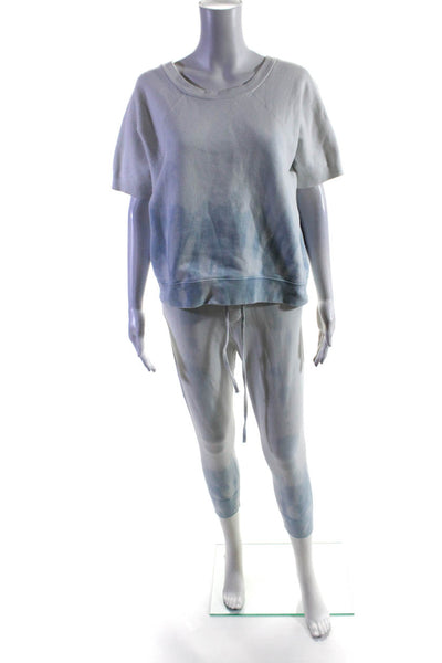 Nili Lotan Womens Blue Tie Dye Cotton Short Sleeve Sweatshirt Pants Set SizeS XS
