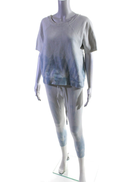Nili Lotan Womens Blue Tie Dye Cotton Short Sleeve Sweatshirt Pants Set SizeS XS