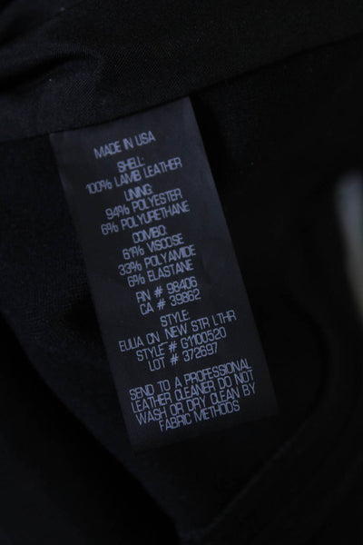Designer Womens Black Leather Crew Neck Zip Back Sleeveless Blouse Top Size S