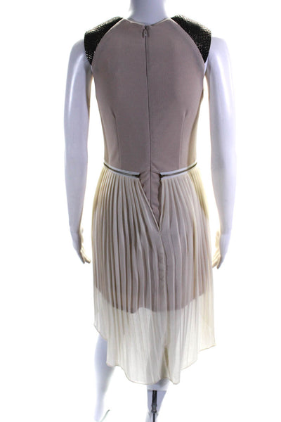 The Cue Womens Sleeveless Pleated A Line Dress Beige Ivory Size Small