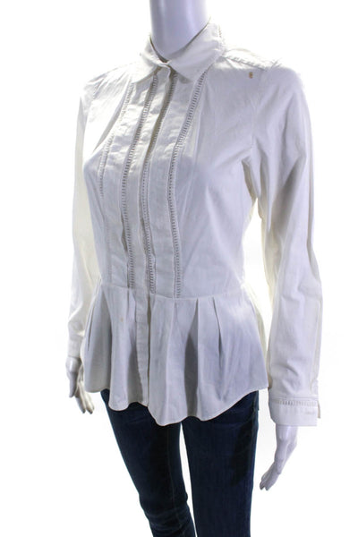Anne Fontaine Women's Cotton Long Sleeve Button Down Peplum Blouse White Size 38