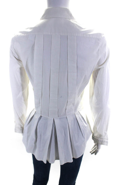 Anne Fontaine Women's Cotton Long Sleeve Button Down Peplum Blouse White Size 38