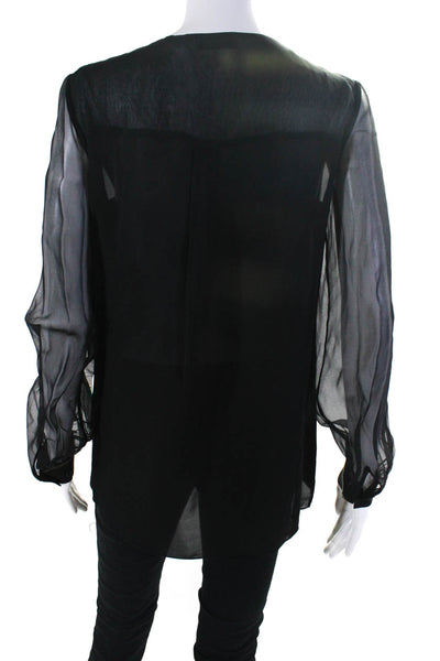 Per Se Womens Silk Chained Long Sleeve V-Neck Pullover Blouse Top Black Size 4