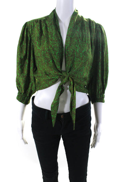 Vix Paula Hermanny Womens 3/4 Sleeve Paisley Printed Wrap Top Green Size Small