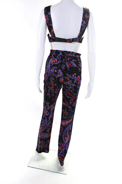 Danielle Bernstein Womens Floral Satin Crop Top Pants Set Black Purple Small 25