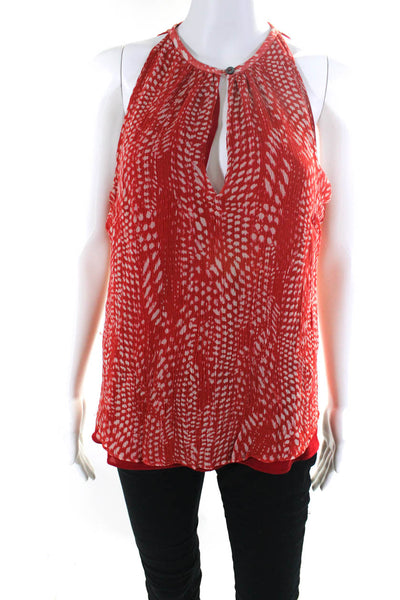 Ramy Brook Womens Silk Abstract Print Cut Out Sleeveless Blouse Top Red Size L