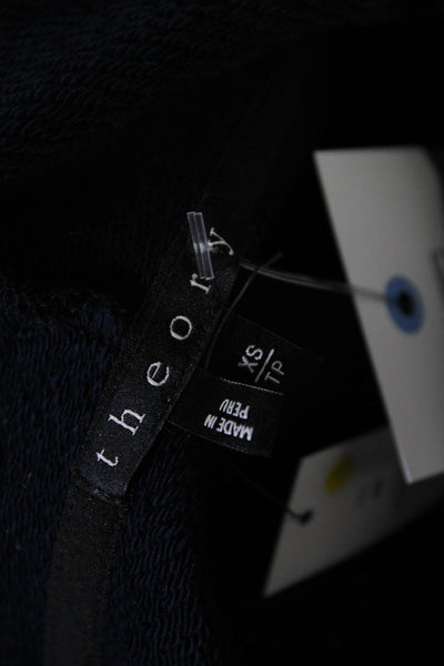 Theory Women's Hood Full Zip Long Sleeves Sweatshirt Navy Blue Size XS