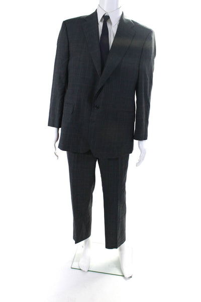 Ermenegildo Zegna Mens Striped Buttoned Blazer Flat Pants Suit Gray Size EUR44